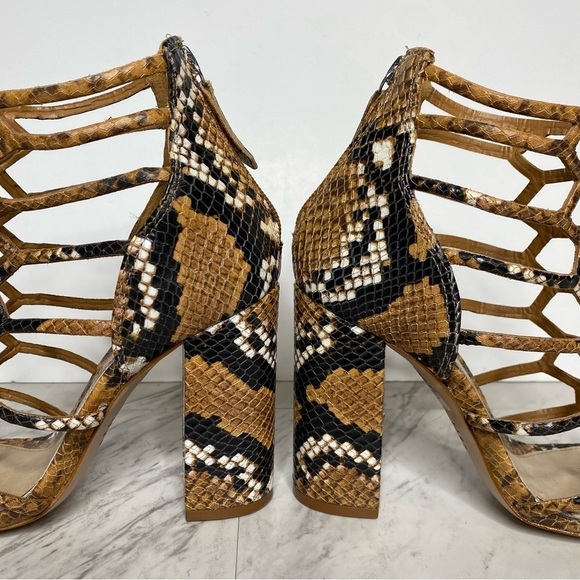 Schutz Julianna Block Heel Cage Snake Leather Sandal 7 1/2 B - Picture 8 of 14